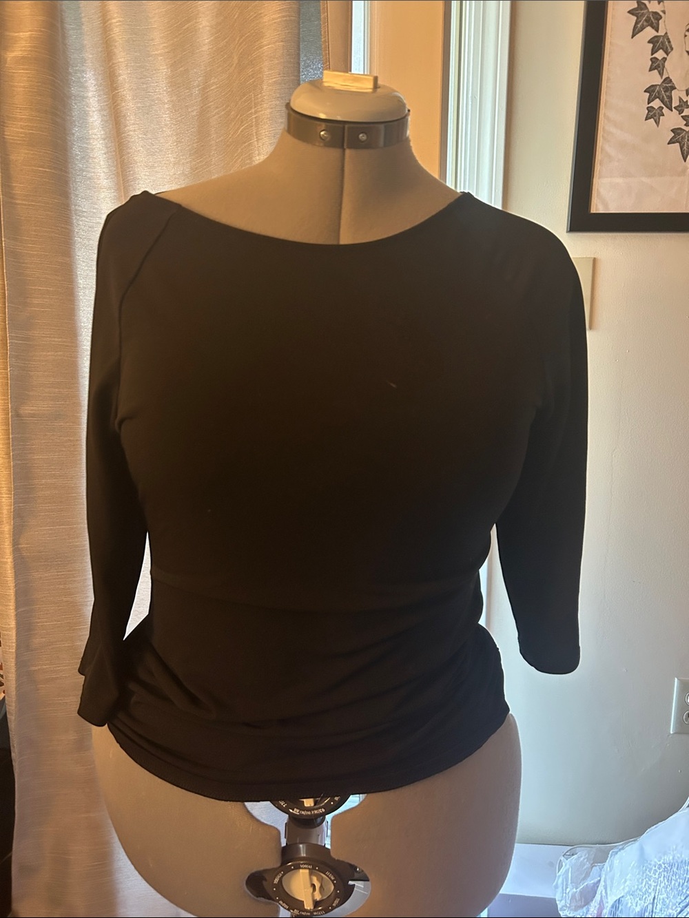 INC International Concepts Black Boatneck 3/4 Sleeve Top